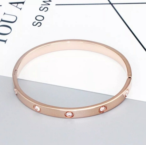 NEW Rose Gold Round Diamond Bangle Bracelet - Picture 4 of 7